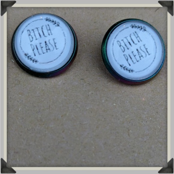 Handmade Cuss Word Post Earrings. 12mm. Cuss Word Jewelry - B!tch Please! - Picture 4 of 5